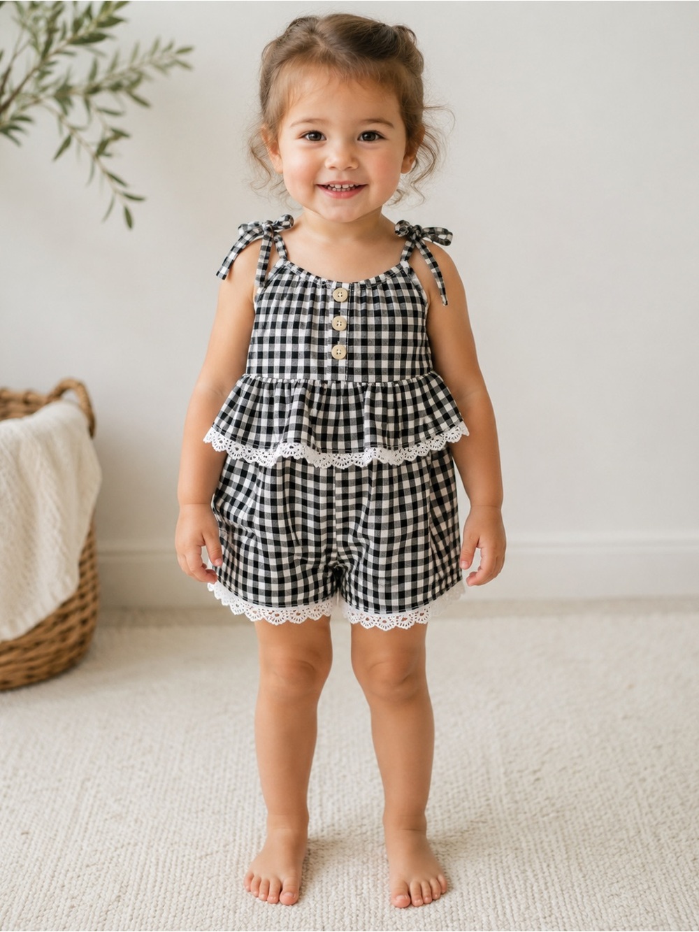 New Toddler Girls Jessica Simpson Black & White Gingham Romper Size 4T